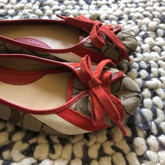 Coach Tan Canvas with Burnt Orange Leather Flats - Picture 3 of 7